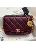 Chanel Quilted Lambskin Flap Bag with CC Coin Charm AS2222 Burgundy 2020