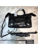 Balenciaga Classic City Small Bag in Crinkle Lambskin with Logo Strap Black/Gold 2021