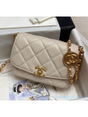 Chanel Quilted Lambskin Flap Bag with CC Coin Charm AS2222 Off-White 2020