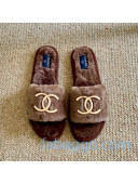 Chanel Wool Metal CC Flat Slide Sandals 08 Brown 2020