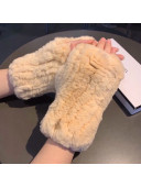 Chanel Fingerless Rabbit Fur Gloves Light Beige 32 2020