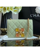 Chanel Quilted Calfskin Resin Stone Flap Bag AS2259 Light Green 2020