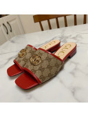 Gucci GG Marmont Canvas ‎Slide Sandals 619893 Beige/Red 2020