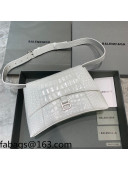 Balenciaga Hourglass Sling Back Large Bag in Shiny Crocodile Embossed Leather White/Silver 2021