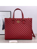 Gucci Giagonal Striped Leather Tote Bag 627332 Red 2020