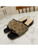 Gucci GG Marmont Canvas ‎Slide Sandals 619893 Beige/Black 2021