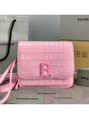Balenciaga B. Small Crossbody Bag in Crocodile Embossed Leather 92951 Light Pink 2021