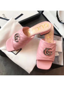 Gucci Diagonal Lambskin Slide Sandal with Double G 629934 Pink 2020