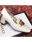 Gucci Calf Leaher Mid-heel Pump with Double G White 2019