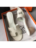 Hermes Oasis Sandal in in Togo Grainy Calfskin With 5cm Heel White 02 2021(Handmade)
