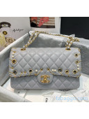 Chanel Quilted Lambskin Classic Flap Bag With Pearls and Chain Grey 2020