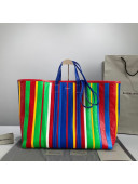Balenciaga Barbes Large East-West Shopper Bag in Striped Lambskin Multicolor 2021
