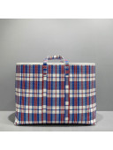 Balenciaga Barbes Large East-West Shopper Bag in Check Calfskin Blue/White/Red 2021