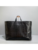 Balenciaga Barbes Large East-West Shopper Bag in Striped Lambskin Black Leather 2021