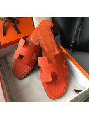 Hermes Oran H Flat Slipper Sandals in Togo Grainy Calfskin Orange 2021(Handmade)