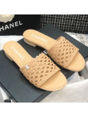 Chanel Shiny Braided Goatskin Flat Slide Sandals G37405 Beige 2021
