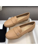 Chanel Lambskin Pearl CC Flat Loafers Beige Leather 2020