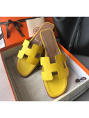 Hermes Oran H Flat Slipper Sandals in Togo Grainy Calfskin Yellow 2021(Handmade)