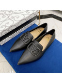 Valentino VLogo Calfskin Flat Loafers with Pointed Toe Black 2021