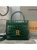 Balenciaga B. Small Top Handle Bag in Crocodile Embossed Leather 92952 Green 2021