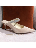 Jimmy Choo Suede Crystal Strap Heel Mules 6.5cm Beige 2021 