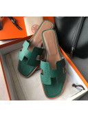 Hermes Oran H Flat Slipper Sandals in Togo Grainy Calfskin Green 05 2021(Handmade)