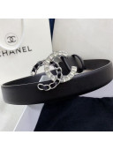 Chanel Calfskin Belt 30mm with Crystal and Leather CC Buckle Black 2021