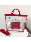 Prada Large Fabric and PVC Handbag Transparent/Red 1BD164 2018