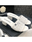 Chanel Shiny Braided Goatskin Heel Slide Sandals G37405 White 2021