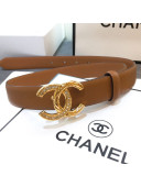 Chanel Smooth Calfskin Belt 25mm with Crystal Metal CC Buckle Brown 2019