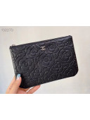 Chanel Camellia Grained Calfskin Small Pouch A82277 Black 2020