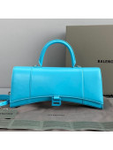 Balenciaga Hourglass Streched Top Handle Bag in Shiny Box Calfskin 92945 Azur Blue 2021