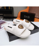 Dolce&Gabbana DG Calfskin Flat Slide Sandals with Heart Charm White 2021 (For Women and Men)