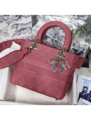 Dior Medium Lady D-Lite Embroidered Cannage Bag Dark Pink 2020