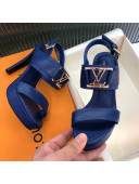 Louis Vuitton Horizon Grained Calfskin Square LV Platform Sandal 100MM Blue 2020