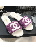Chanel CC Tweed Flat Slide Sandals G37156 Purple 2021