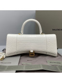 Balenciaga Hourglass Streched Top Handle Bag in Shiny Crocodile Calfskin 92945 White 2021