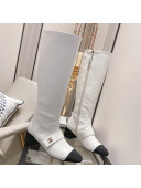 Chanel Calfskin CC Buckle High Boots 5cm White 2021 111159