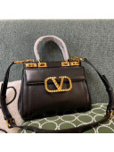Valentino Medium Alcove Handbag in Grainy Calfskin Black/Gold 3300