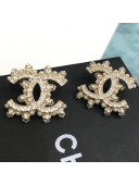 Chanel Crystal CC Stud Earrings Gold 05 2019