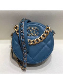 Chanel Maxi-Quilted Lambskin Round Clutch with Chain Blue 2019