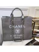 Chanel Toile Large Deauville Canvas Shopping Bag Grey 2019