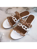 Hermes Leather "Chaine d'Ancre" Flat Sandal Brown/White 2020