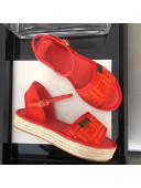Fendi FF Flatform Label Espadrilles Sandals Orange 2020