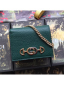Gucci Zumi Grainy Leather Card Case on Chain 570660 Green
