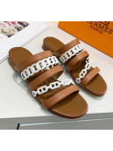 Hermes Leather "Chaine d'Ancre" Straps Slipper Sandal Brown/White 2020