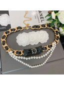 Chanel Pearl Chain Belt with Bow AB4460 Black/Gold/White 2020