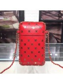 Chanel CC Phone Holder Bag in Calfskin Red 2018