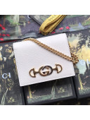 Gucci Zumi Grainy Leather Card Case on Chain 570660 White 