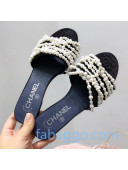 Chanel Fabric Pearl Bead Charm Slide Sandals Black 2020
